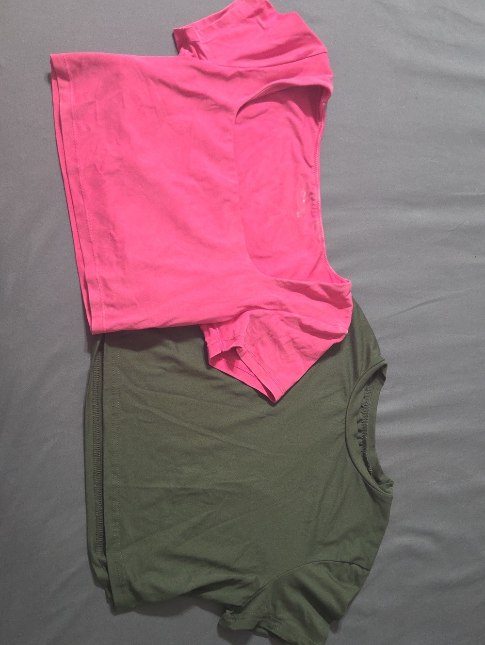 Bundle Of Two  - Women’s Small Pink Swoop Neck Crop And Army Green Crop Top